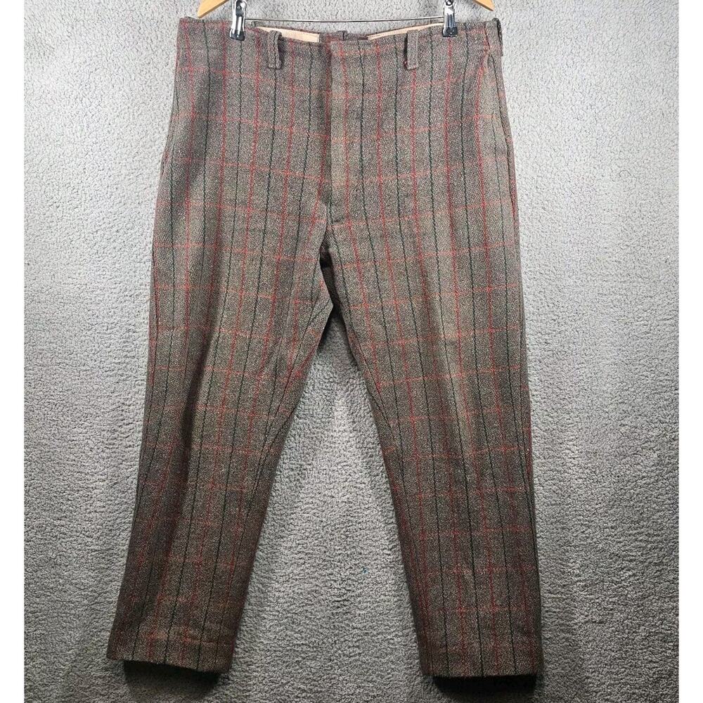 Vintage Melton Wintermaster Pants Heavy Wool Malone Mens Plaid Gray Red 33x28